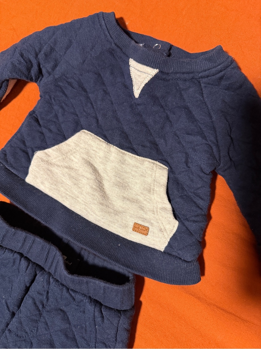 7 For All Mankind Navy Quilted Hoodie with Light Gray Pocket